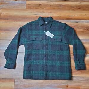 $395 Mens NN07 "Soren 5364" Plaid Shirt Wool Blend Jacket Navy/Green Sz Medium M